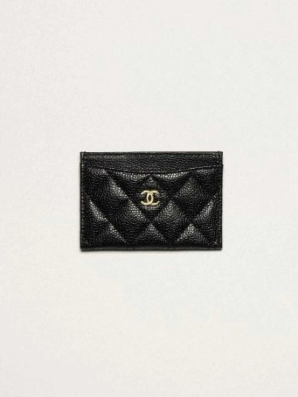 CHANEL Black Quilted Caviar Leather Card Sleeve with Gold CC Emblem